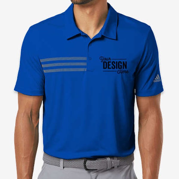 Adidas 3-Stripes UPF 50+ Performance Polo - Embroidered - Collegiate Royal / Grey