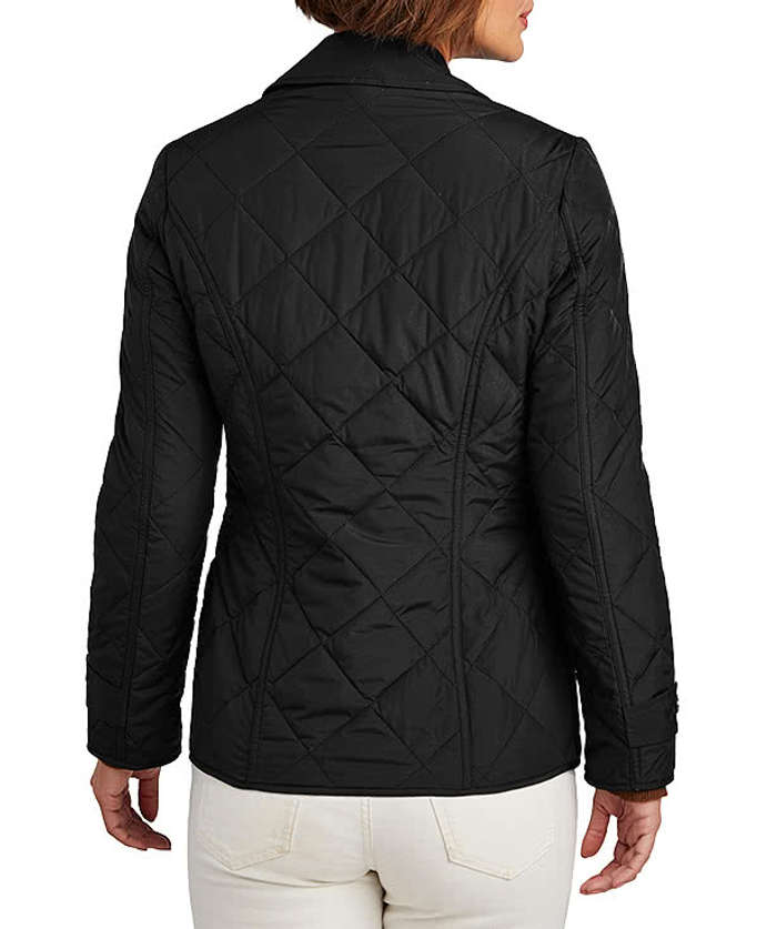 Brooks Brothers Women's Quilted Soft Shell Jacket - Faux Leather Patch - Deep Black 4 Brooks Brothers Women's Quilted Soft Shell Jacket - Faux Leather Patch - Deep Black
