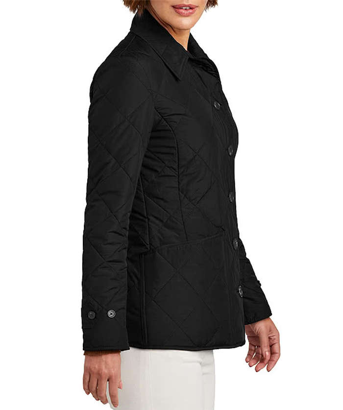 Brooks Brothers Women's Quilted Soft Shell Jacket - Faux Leather Patch - Deep Black 5 Brooks Brothers Women's Quilted Soft Shell Jacket - Faux Leather Patch - Deep Black