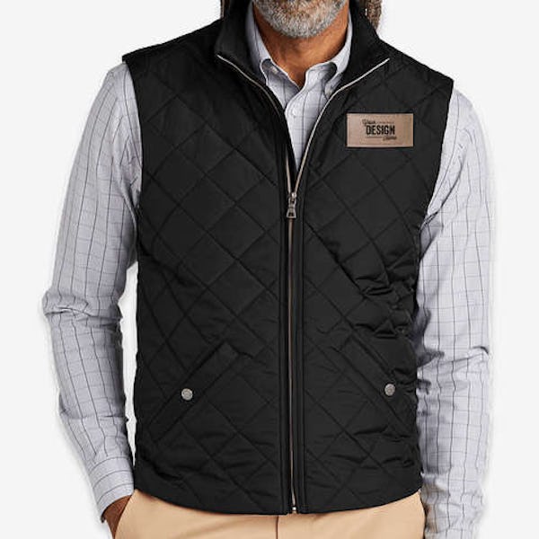 Brooks Brothers Quilted Soft Shell Vest - Faux Leather Patch - Deep Black