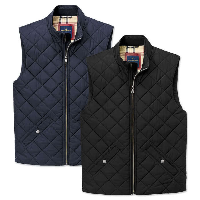 Brooks Brothers Quilted Soft Shell Vest - Faux Leather Patch - Deep Black