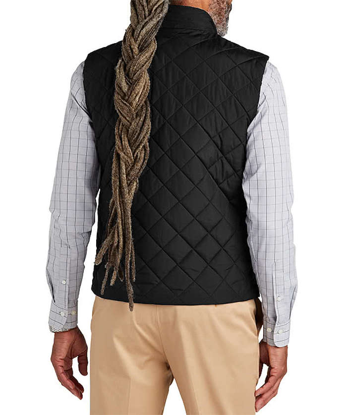 Brooks Brothers Quilted Soft Shell Vest - Faux Leather Patch - Deep Black