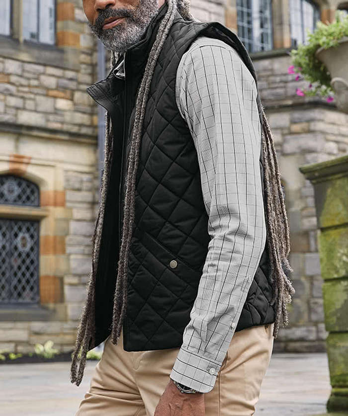 Brooks Brothers Quilted Soft Shell Vest - Faux Leather Patch - Deep Black