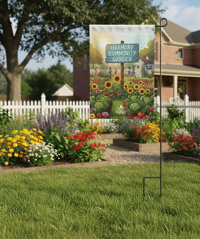 Full Color 18" x 12.25" Double Sided Garden Flag with Stake - White