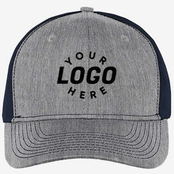 Port Authority Snapback Trucker Hat - Embroidered - Heather Grey / Rich Navy