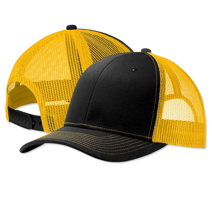 Port Authority Snapback Trucker Hat - Embroidered - Heather Grey / Rich Navy 3 Port Authority Snapback Trucker Hat - Embroidered - Heather Grey / Rich Navy