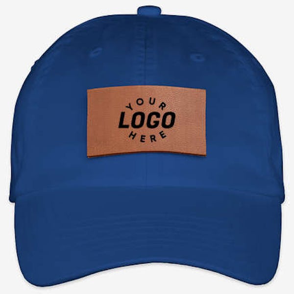 Valucap Bio-Washed Hat - Rectangle Faux Leather Patch - Laser Engraved - Royal