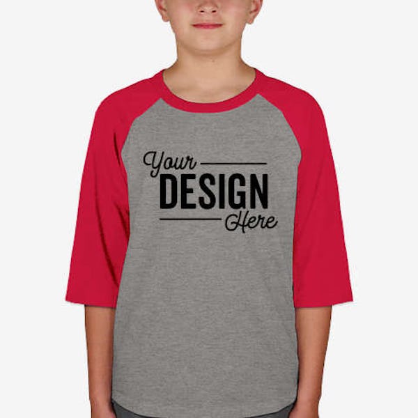 Sport-Tek Youth Raglan T-shirt - Heather Grey / Red