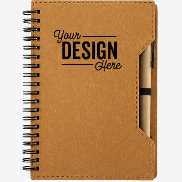 Agenda Recycled Spiral Notebook with Sticky Notes & Pen - Brown