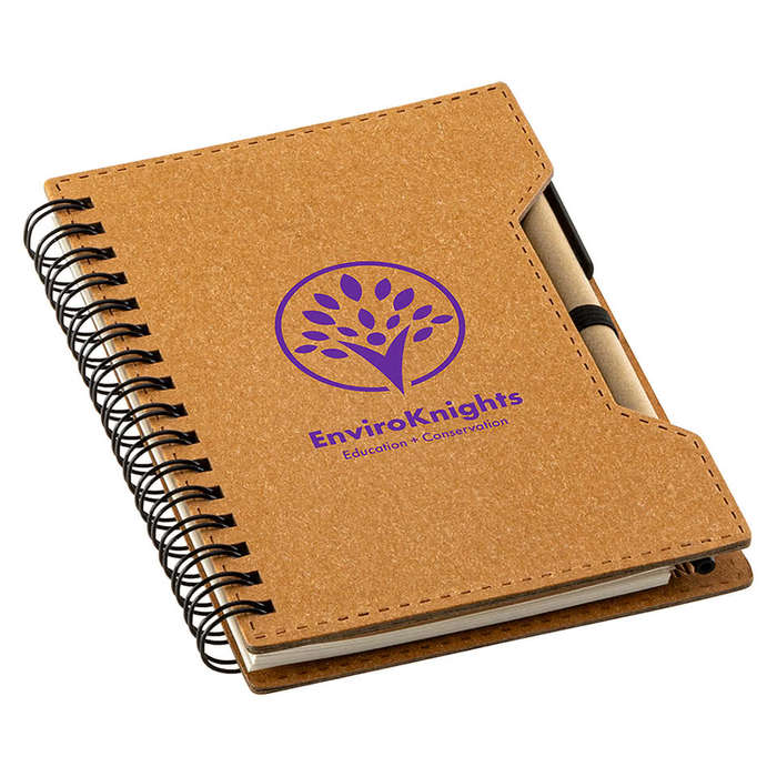 Agenda Recycled Spiral Notebook with Sticky Notes & Pen - Brown