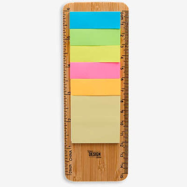 FSC Bamboo 6" Ruler with Sticky Notes - Natural