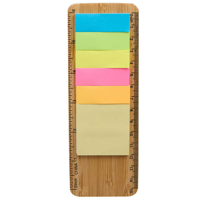 FSC Bamboo 6" Ruler with Sticky Notes - Natural