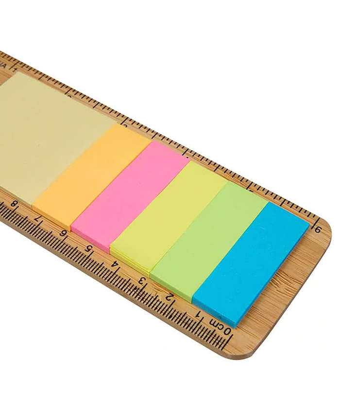 FSC Bamboo 6" Ruler with Sticky Notes - Natural 3 FSC Bamboo 6" Ruler with Sticky Notes - Natural