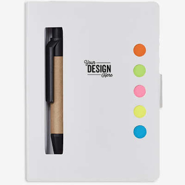 Eco Stowaway Jotter Notepad with Sticky Notes and Pen - White