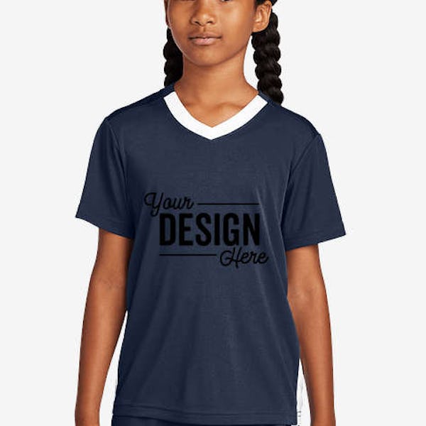 Sport-Tek Youth Competitor United V-Neck Performance Jersey - True Navy / White