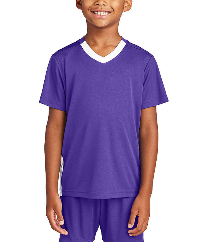 Sport-Tek Youth Competitor United V-Neck Performance Jersey - True Navy / White