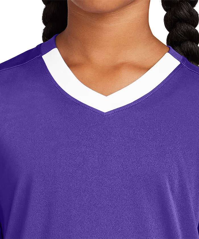 Sport-Tek Youth Competitor United V-Neck Performance Jersey - True Navy / White