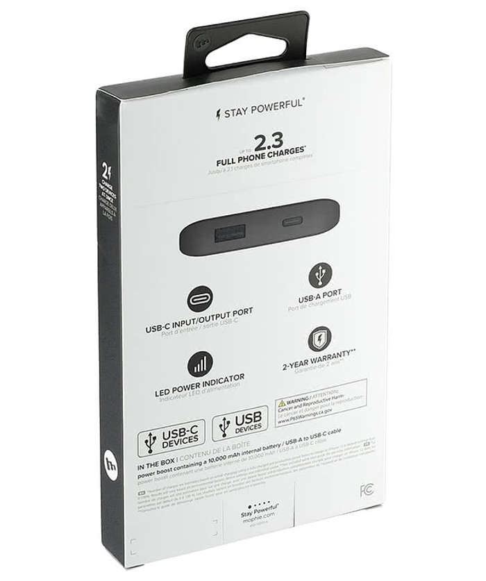Full Color mophie Power Boost 10,000 mAh Portable Power Bank - Black