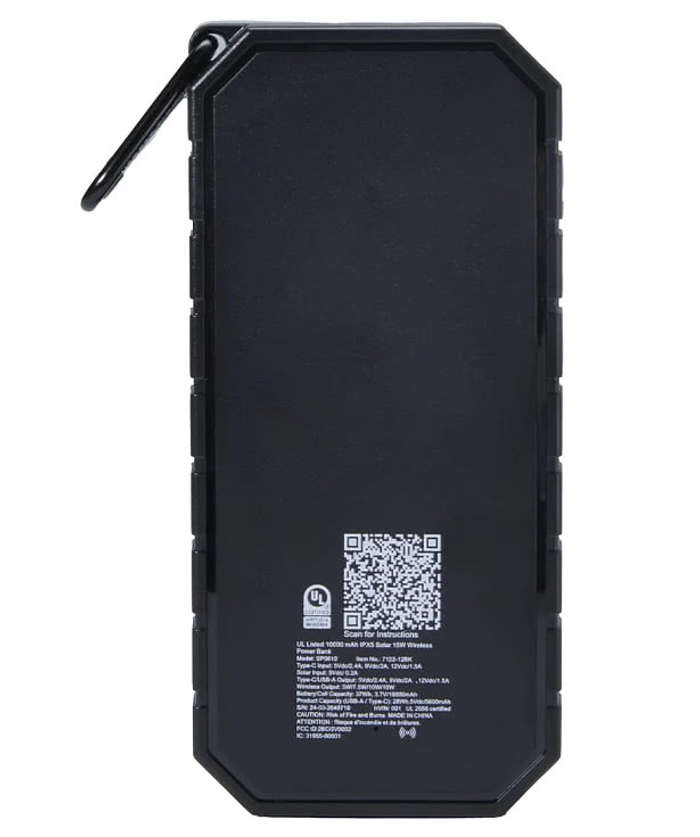 Full Color IPX5 Solar 10,000 mAh Portable Wireless Power Bank - Black
