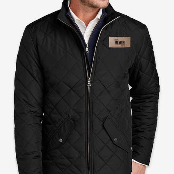 Brooks Brothers Quilted Soft Shell Jacket - Faux Leather Patch - Deep Black