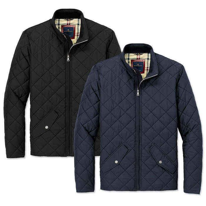 Brooks Brothers Quilted Soft Shell Jacket - Faux Leather Patch - Deep Black