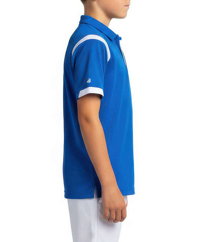 Badger Sport Youth On the Rise Odor-Resistant Performance Polo - Royal / White