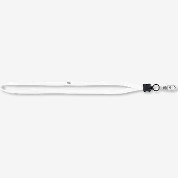 1/2" Cotton Lanyard with Plastic O-Ring and Vinyl Snap Bulldog Clip - White