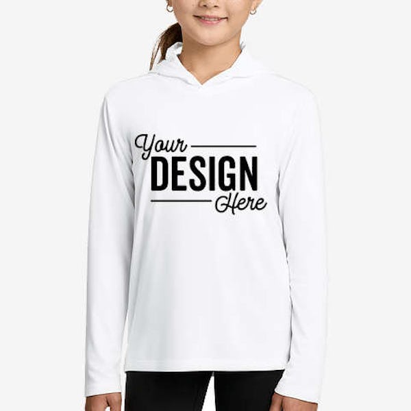 Sport-Tek Youth UPF 50 Hooded Long Sleeve Performance Shirt - White