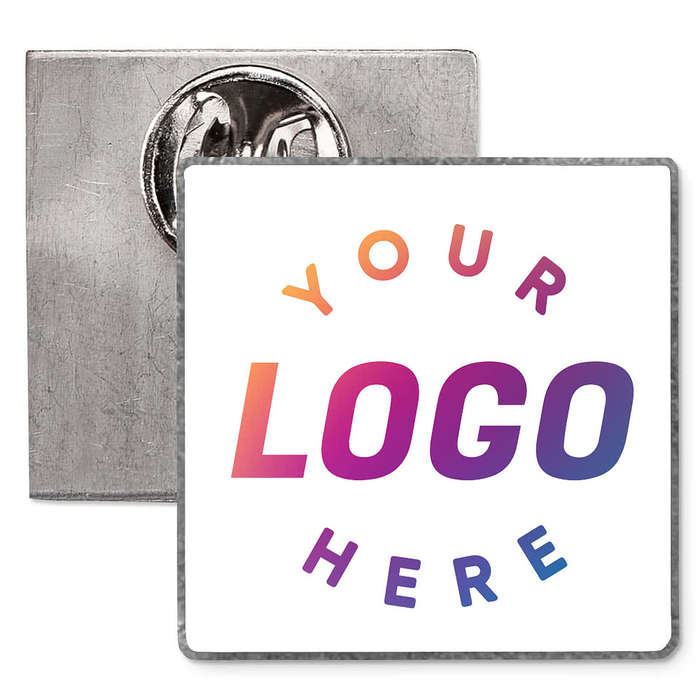 1" Square Lapel Pin - White / Brass