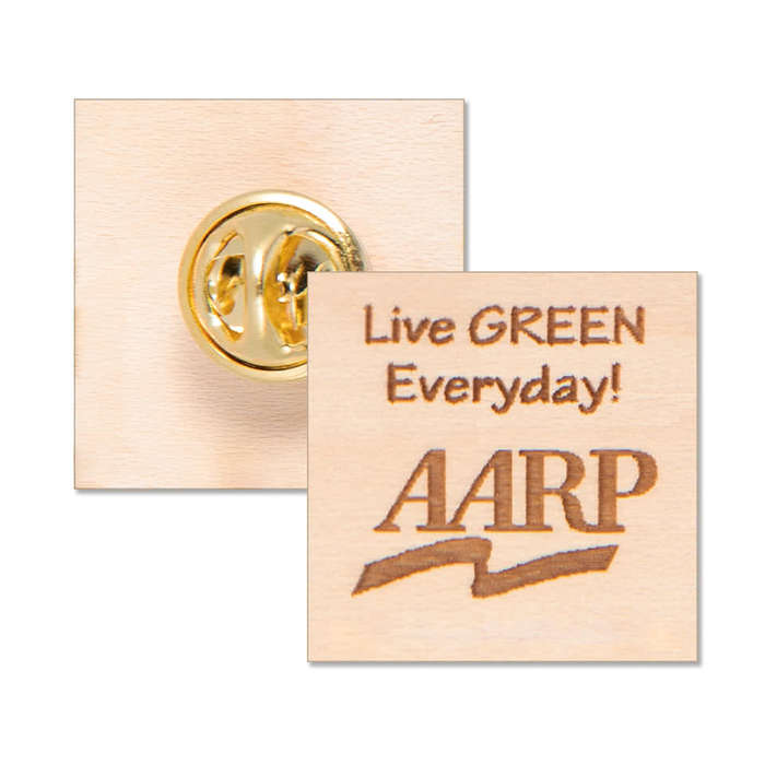 Laser Engraved 1" Square Wood Lapel Pin - Maple