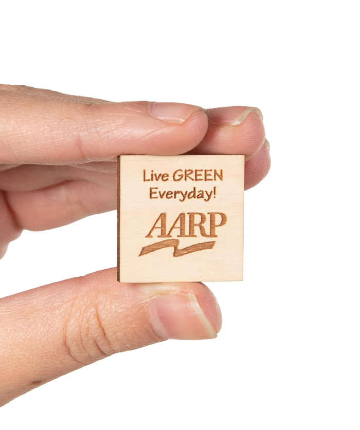 Laser Engraved 1" Square Wood Lapel Pin - Maple