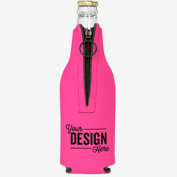 Foldable Foam Zipper Bottle Cooler - Neon Pink