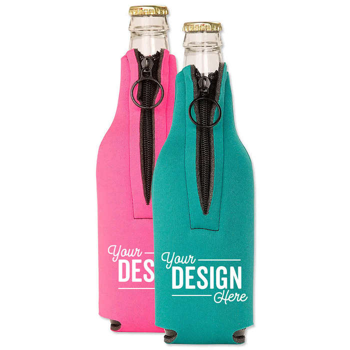 Foldable Foam Zipper Bottle Cooler - Neon Pink