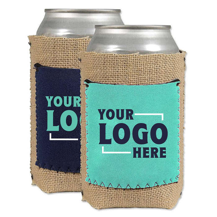 Burlap Can Cooler with Neoprene Pocket - Bright Yellow