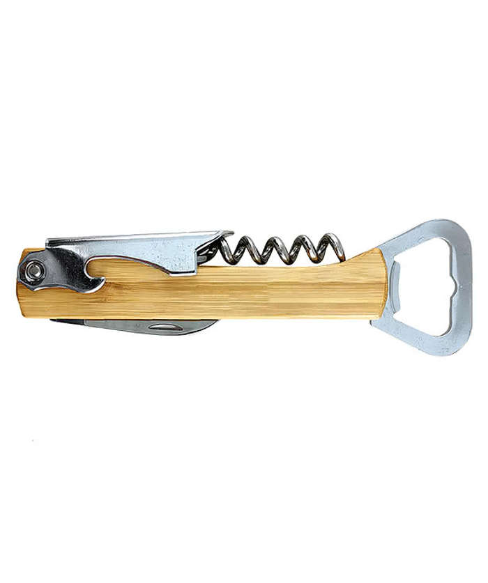 Laser Engraved Bamboo 4-In-1 Kitchen Utensil Pocket Knife - Natural