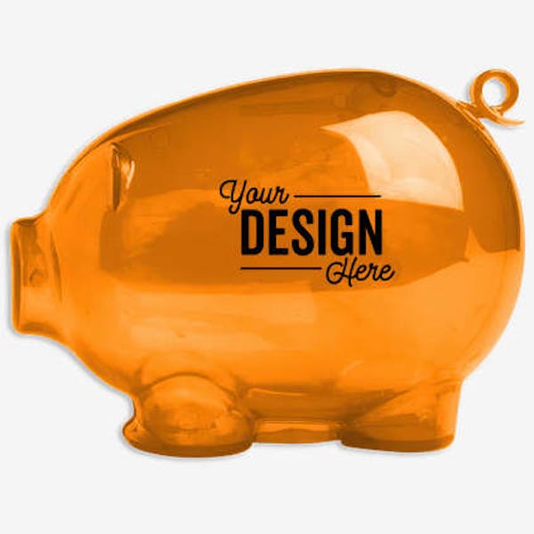 Pig Tail Action Piggy Bank - Translucent Orange