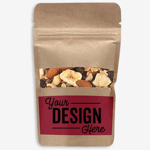Full Color Kraft Resealable Snack Bag with Energy Trail Mix - Maroon