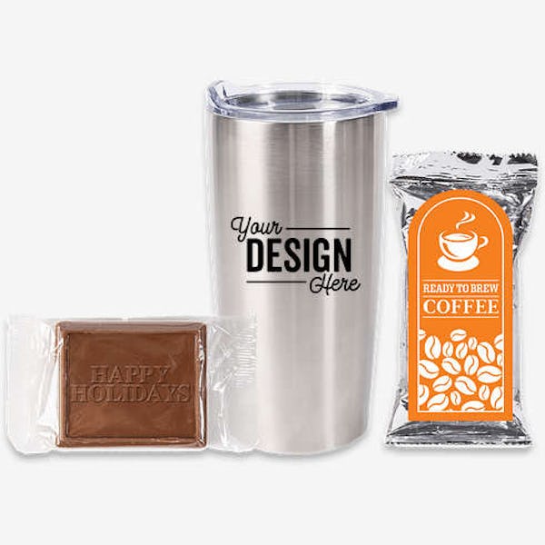 20 oz. Tumbler with Coffee Pack and Happy Holidays Cookie Gift Set - Silver