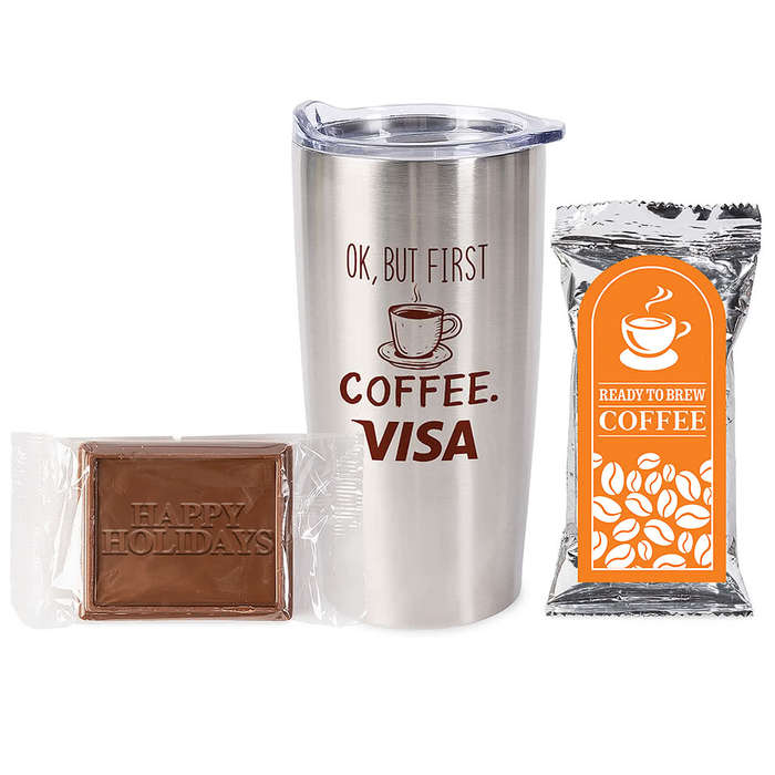 20 oz. Tumbler with Coffee Pack and Happy Holidays Cookie Gift Set - Silver