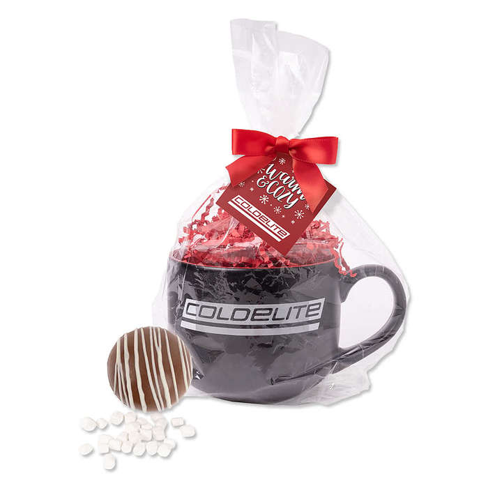 14 oz. Ceramic Two-Tone Black Mug & Hot Chocolate Bomb Gift Set - Black/White Mug With White Tag