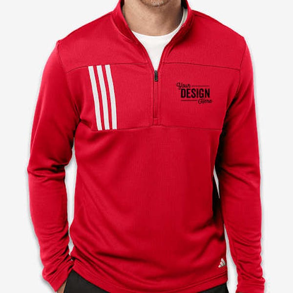 Adidas 3-Stripes Double Knit Quarter Zip Sweatshirt - Team Collegiate Red / Grey Two