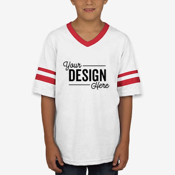 Augusta Youth Double Sleeve Stripe Jersey T-shirt - White / Red