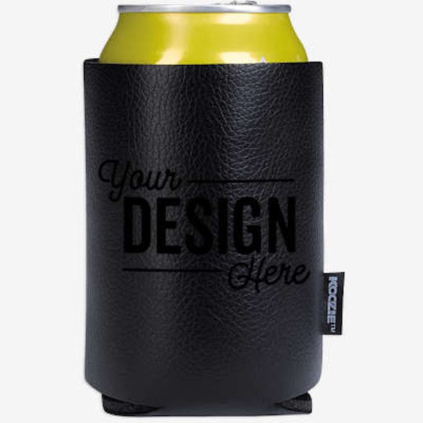 Full Color Koozie® Faux Leather Collapsible Can Cooler - Black