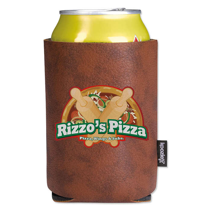 Full Color Koozie® Faux Leather Collapsible Can Cooler - Black