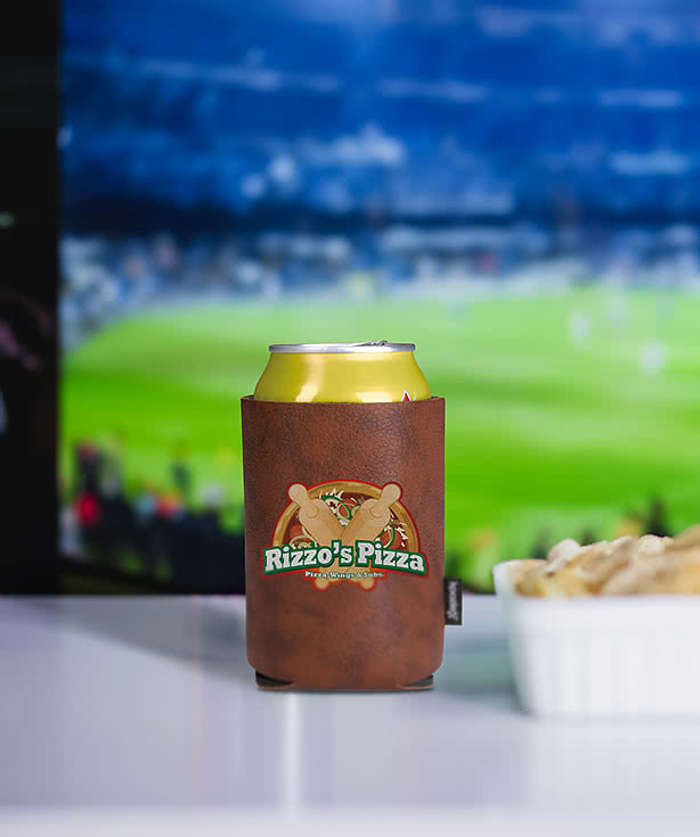 Full Color Koozie® Faux Leather Collapsible Can Cooler - Black 3 Full Color Koozie® Faux Leather Collapsible Can Cooler - Black