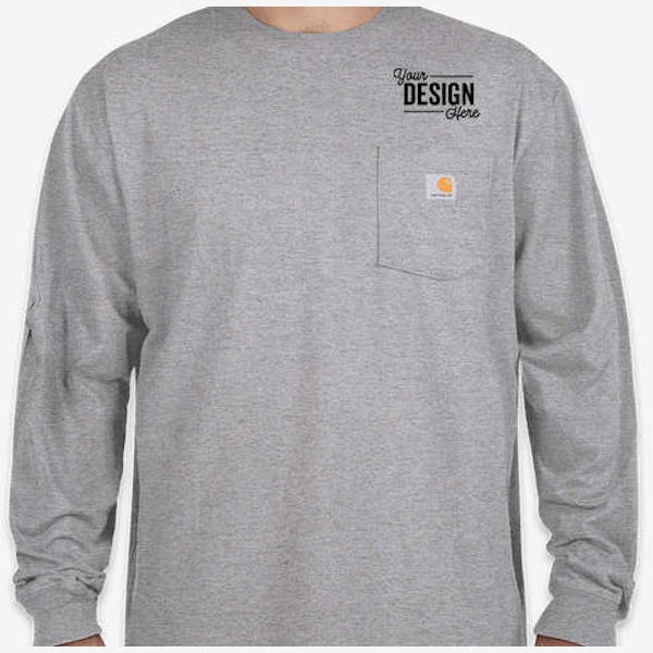 Carhartt Workwear Crewneck Long Sleeve Pocket T-shirt - Embroidered - Heather Grey