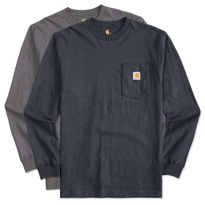 Carhartt Workwear Crewneck Long Sleeve Pocket T-shirt - Embroidered - Heather Grey
