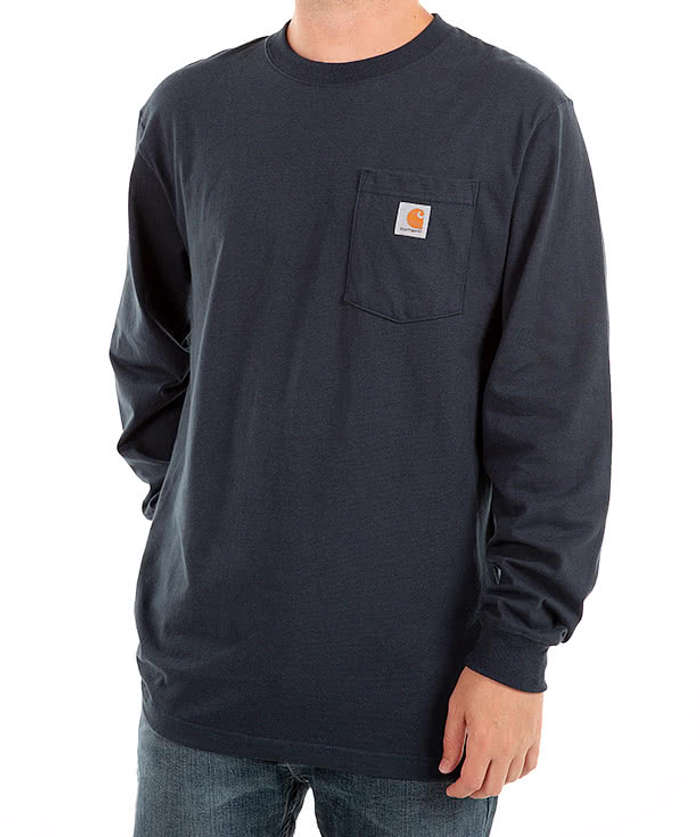 Carhartt Workwear Crewneck Long Sleeve Pocket T-shirt - Embroidered - Heather Grey