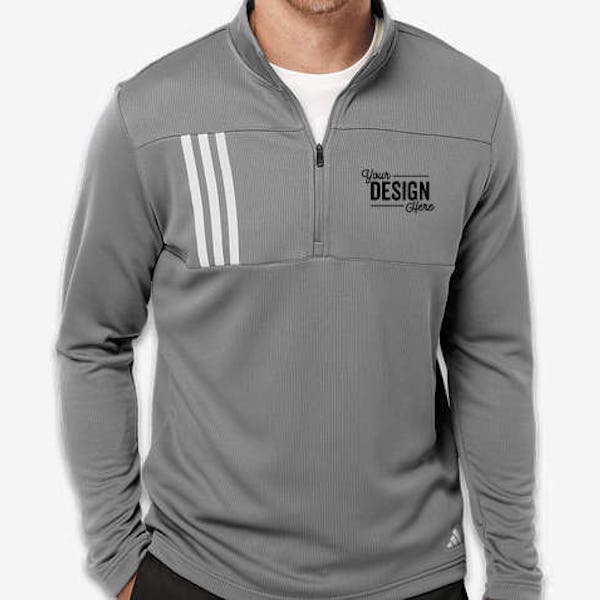Adidas 3-Stripes Double Knit Quarter Zip Sweatshirt - Grey Three / White