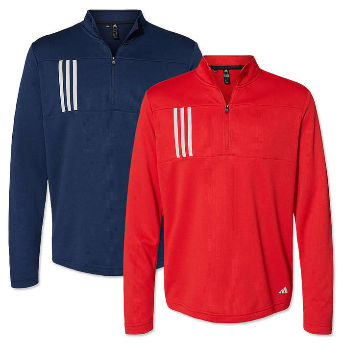 Adidas 3-Stripes Double Knit Quarter Zip Sweatshirt - Grey Three / White 3 Adidas 3-Stripes Double Knit Quarter Zip Sweatshirt - Grey Three / White